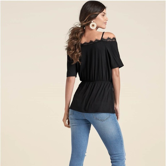 Cold-Shoulder Lace Top - Picture 2 of 5